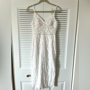 White fitted midi lace dress, size small